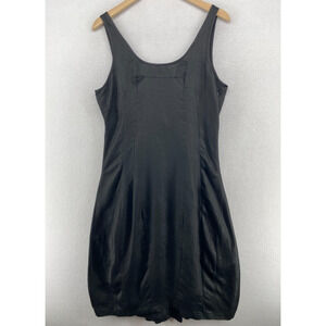 MASNADA Dress 10 ETICHETTA TOSCANA Linen Knee Length Lanten Hem Black NEW